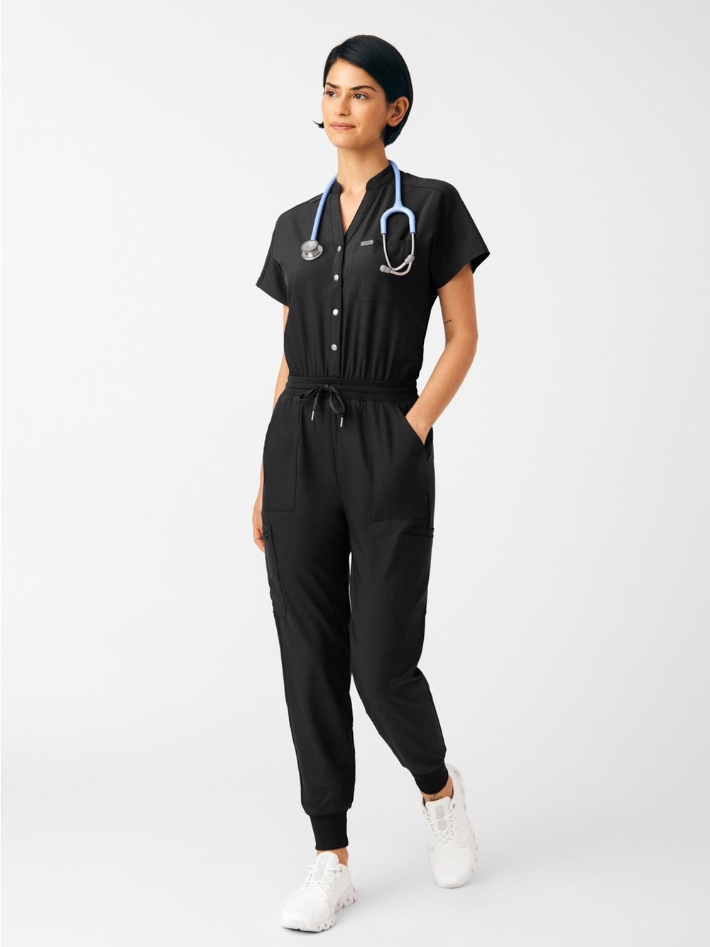 Landau Forward 8-Pocket Cargo Scrub Jumpsuit Sz S Black Scrubs School Heath Care